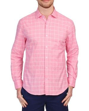 Tailorbyrd Windowpane Stretch Cotton Button Down Shirt - Pink