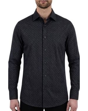 Report Collection Regular Fit Motif Print 4-Way-Stretch Button-Up Shirt - Blue