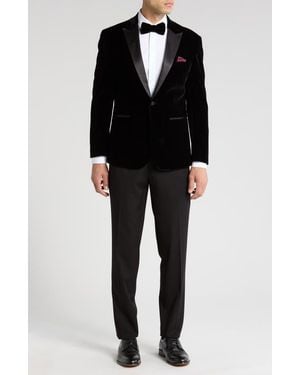 Gino Vitale Two-Piece Velvet Birdseye Lapel Slim Fit Tuxedo - Black