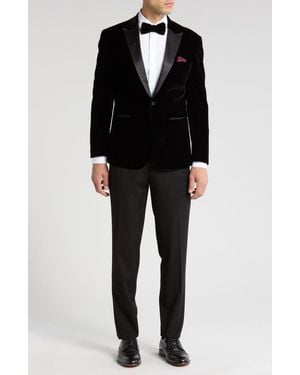 Gino Vitale Two-Piece Velvet Birdseye Lapel Slim Fit Tuxedo - Black