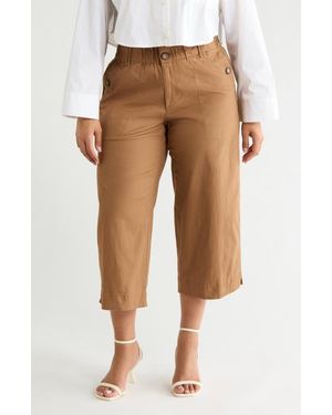 Democracy Button Pocket Crop Wide Leg Pants - Brown