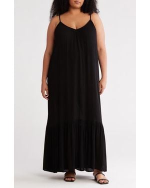Melrose and Market Ruffle Hem Gauze Maxi Slipdress - Black