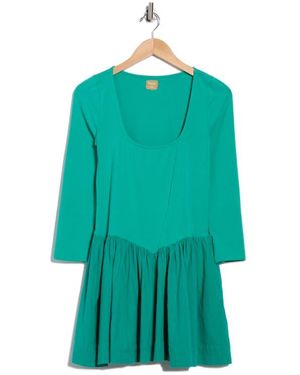 Free People Onda Long Sleeve Stretch Cotton Minidress - Green