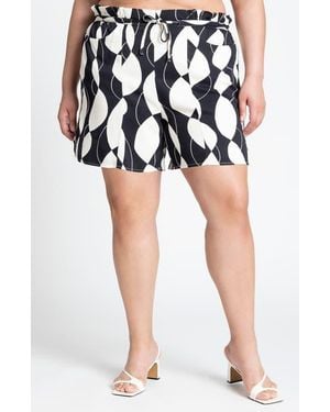 Eloquii Stripe Paperbag Waist Shorts - Black
