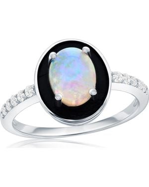 Simona Sterling Oval Cut Opal & Pavé Cz Ring - Blue