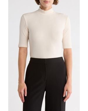 Tahari Mock Neck Rib Top - White