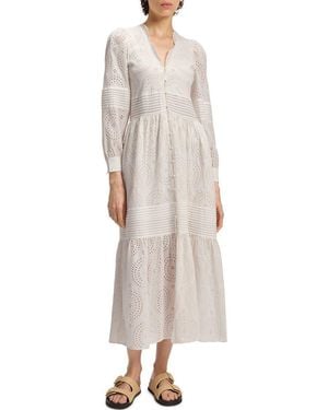 BOSS Dabrody Long Sleeve Eyelet Midi Dress - Natural