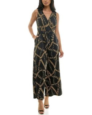 Nina Leonard Sleeveless Faux Wrap Jumpsuit - Black