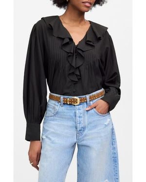 Madewell Ruffle Pintuck Long Sleeve Top - Black