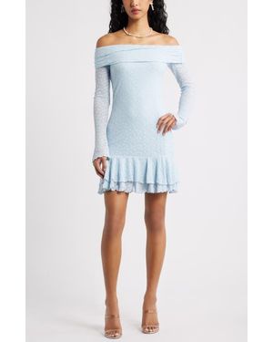 BP. Long Sleeve Lace Off The Shoulder Minidress - Blue