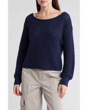 Abound Open Stitch Cotton Sweater - Blue