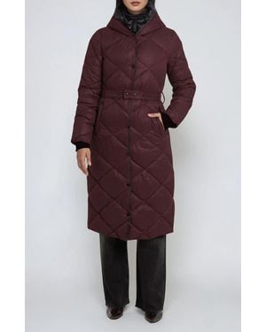 Noize Amiyah Belted Diamond Quilt Longline Jacket - Red