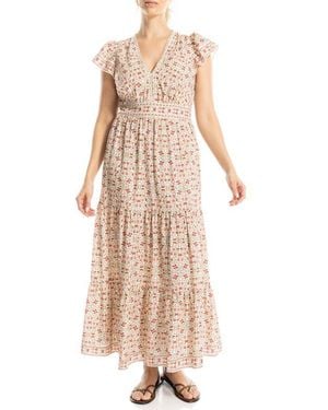 Max Studio Flutter Sleeve Maxi Dress - Natural