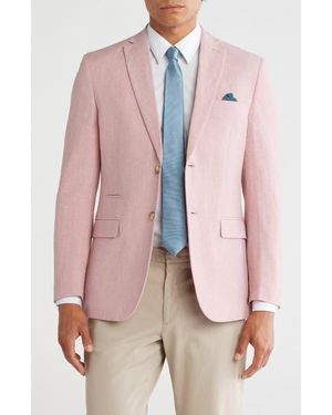 Gino Vitale Slim Fit Solid Linen Blend Blazer - Pink