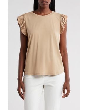 Democracy Mix Media Plissé Sleeve T-Shirt - White