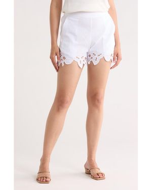 Tahari Embroidered Hem Linen Blend Shorts - White