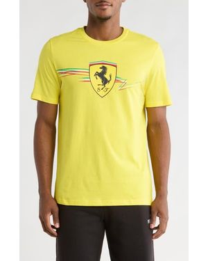 PUMA Ferrari Race Big Shield Cotton Graphic T-Shirt - Yellow