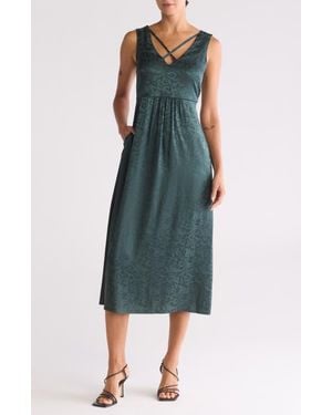 Connected Apparel Sleeveless Jacquard Satin A-Line Dress - Green