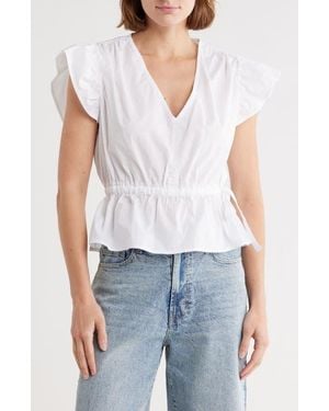 Habitual Flutter Sleeve V-Neck Top - White