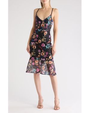 Bebe Floral Lace Flounce Hem Midi Dress - Multicolor