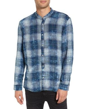 John Varvatos Check Band Collar Sport Shirt - Blue