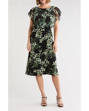 Connected Apparel Chiffon Overlay Midi Dress - Black