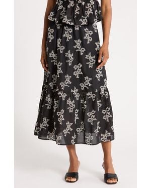 Ellen Tracy Floral Embroidered Cotton Voile Maxi Skirt - Black