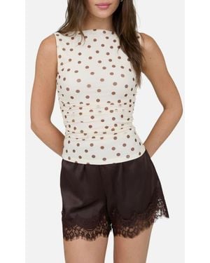 Blu Pepper Polka Dot Mesh Top - White