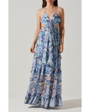Astr Kitsune Cutout Maxi Halter Dress - Blue