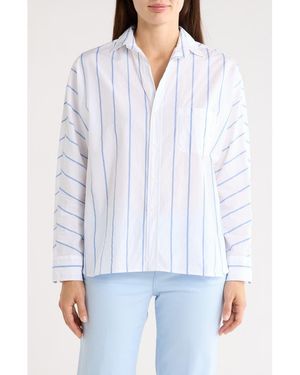 Frank & Eileen Continuous Stripe Cotton Button-Up Shirt - Blue