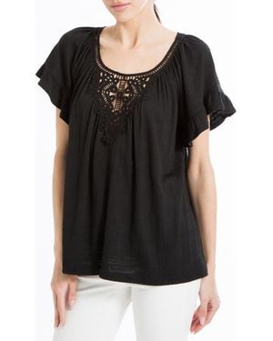 Max Studio Flutter Sleeve Crochet Top - Black