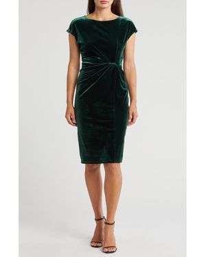 Nordstrom Cap Sleeve Twisted Knot Velvet Midi Dress - Black