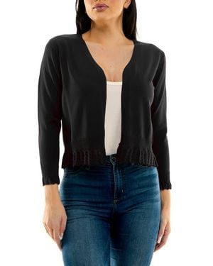 Nina Leonard Ruffle Open Front Knit Bolero - Black