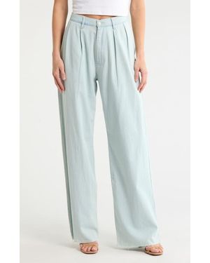 Denimist Blaire Double Pleated Raw Hem Wide Leg Pants - Blue