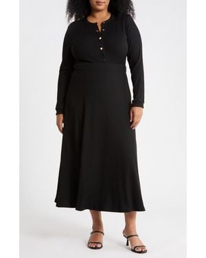 AREA STARS Ashton Button Front Midi Dress - Black