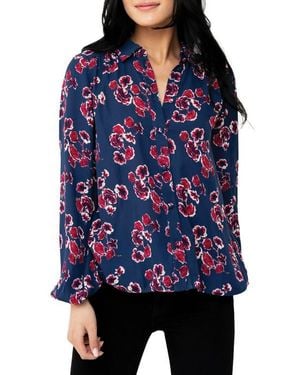 Gibsonlook Button Front Blouson Sleeve Blouse - Red