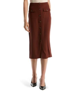 Laundry by Shelli Segal Button Front Midi Skirt - Brown