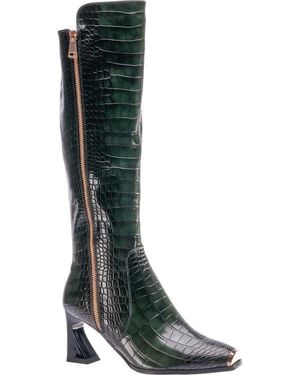 Ninety Union London Croc Embossed Knee High Boot - Green