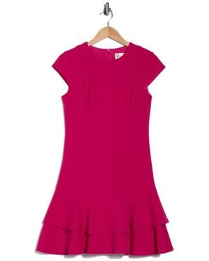 Eliza J Cap Sleeve Double Ruffle Minidress - Pink