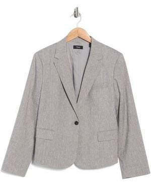 Theory Shrunken Linen Blend Blazer - Gray
