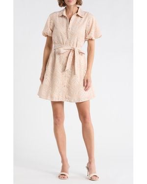 Sam Edelman Eyelet Puff Sleeve Shirtdress - Pink