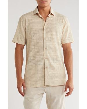 T.R. Premium Textured Knit Short Sleeve Button-Up Shirt - Natural