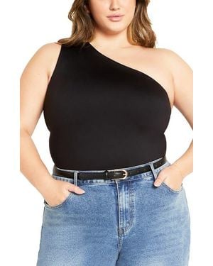 City Chic Swept Away One-Shoulder Top - Black