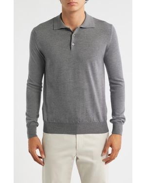 Aurélien Long Sleeve Cashwool Polo Sweater - Gray