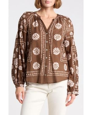 DR2 by Daniel Rainn Long Sleeve Cotton Top - Brown