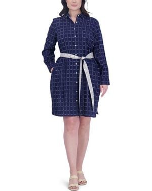 Foxcroft Rocca Dot Print Long Sleeve Cotton Shirtdress - Blue