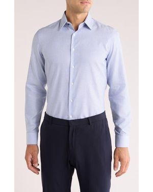 Duchamp Tailored Fit Diamond Stretch Cotton Dress Shirt - Blue