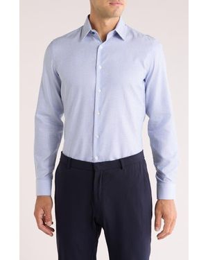 Duchamp Tailored Fit Diamond Stretch Cotton Dress Shirt - Blue