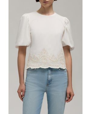 HUNTER Embroidered Puff Sleeve Top - Blue