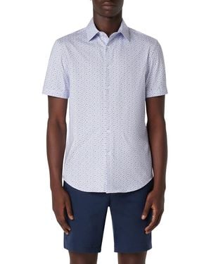 Bugatchi Miles Ooohcotton Dot Print Short Sleeve Button-Up Shirt - White